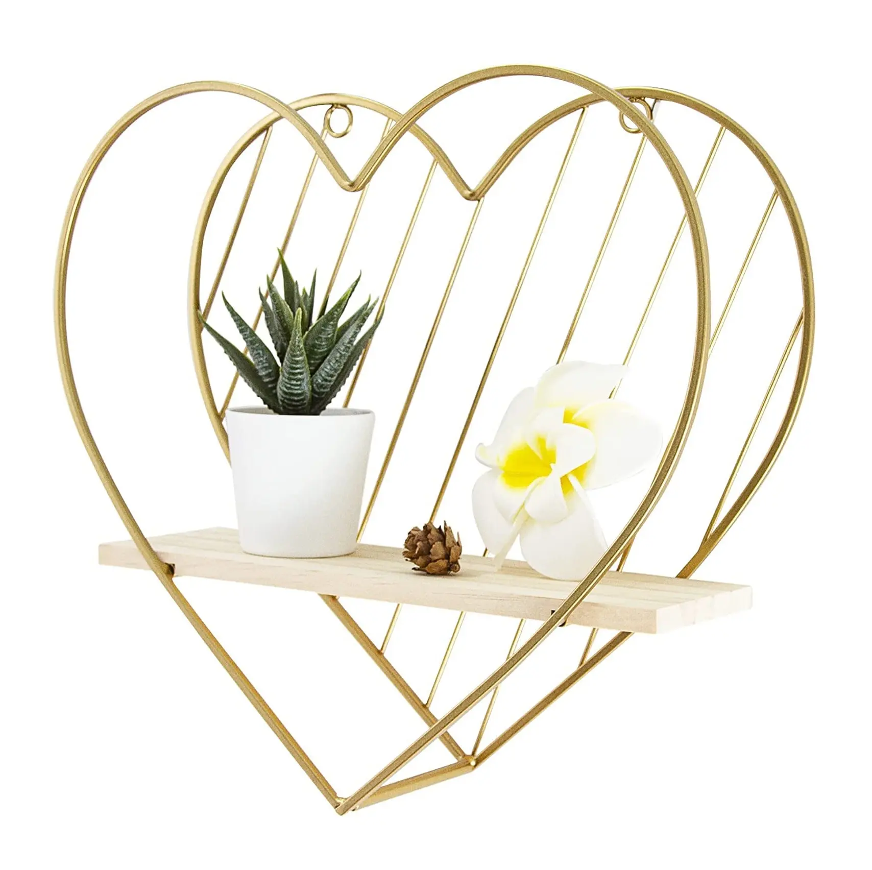 Estante de hierro forjado en forma de corazón, decoración del hogar, colgante de pared de oro, creativo, Simple