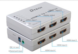 Interruptor HDMI DTECH 5x1 con control remoto Conmutador de salida 5 en 1 para otros equipos de audio y video