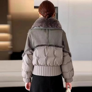 女式冬季羽绒服2024新款短款天然狐狸毛领白鹅羽绒服麂皮面料夹克