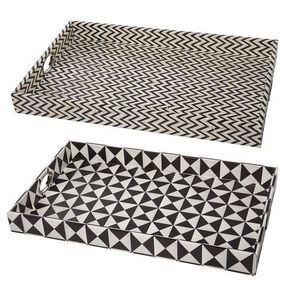 Yıldız el sanatları hindistan yeni varış el işi kahverengi kemik kakma & reçine dikdörtgen tepsi hizmet ve dekorasyon için gümrükleme satış - Product Image 6