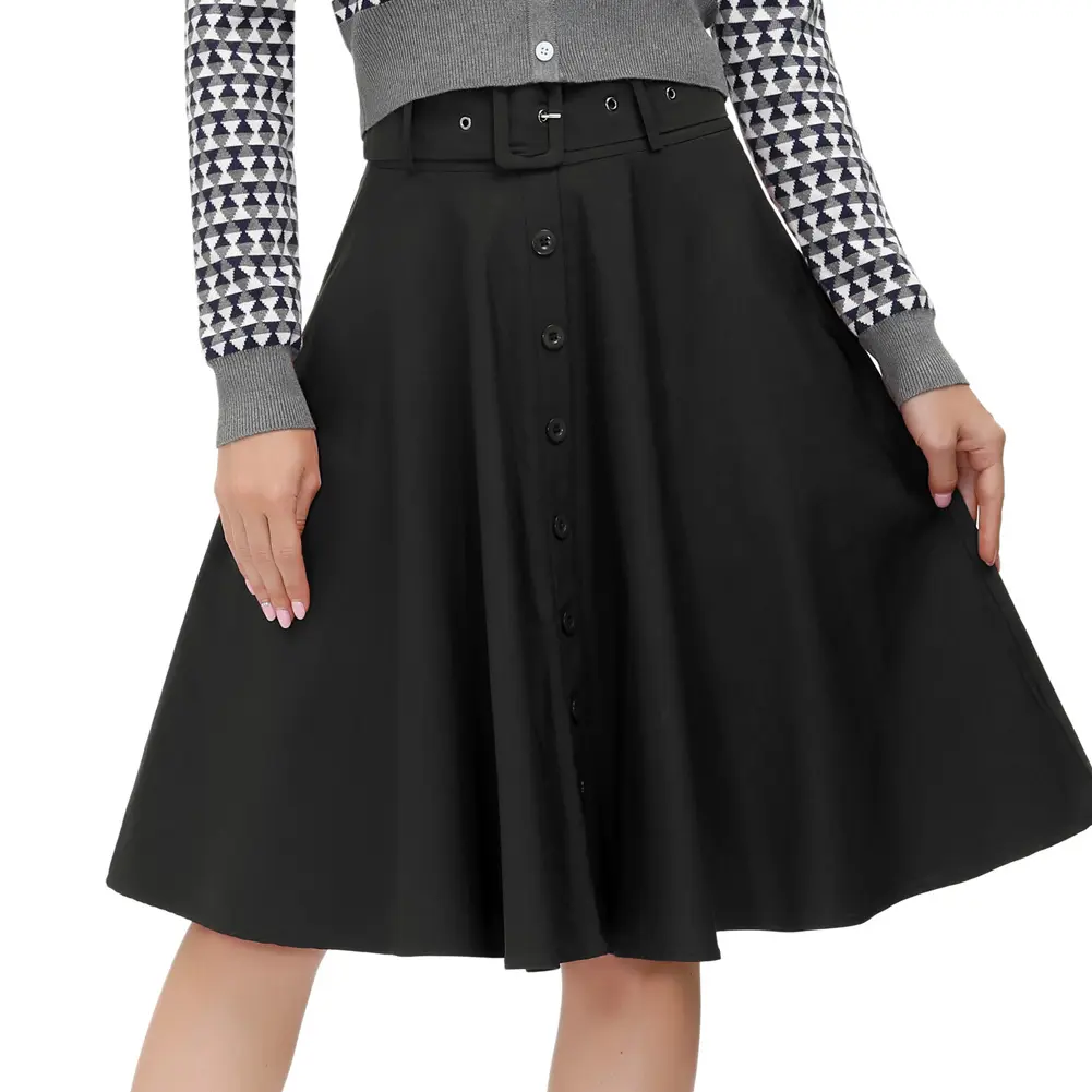 Clochette — jupe trapèze évasée avec boutons décoratifs pour femmes, tenue Vintage avec poches à ceinture, longueur au genou, BP000571