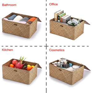 TienPhong Wholesale Hipiwe Shelf Baskets <strong>Bin</strong> with Lid, Handwoven Seagrass Basket Storage <strong>Bins</strong> Rectangular Household Basket Boxes - Product Image 3