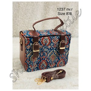 Cotton Block Prints Fabric Custom Fashion Ladies Office Purses Handbag's Shoulder <strong>Bag</strong> Ladies Box Shape <strong>Bag</strong> With Detachable Sling - Product Image 4