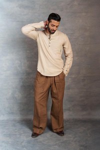 手工卡迪棉衬衫长袖贴花工作天然面料道德时尚男装