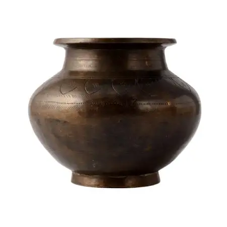 고품질 수제 골동품 황동 조각 전통적인 물 저장 냄비 꽃 냄비 사용 예배 Puja 기사 장식