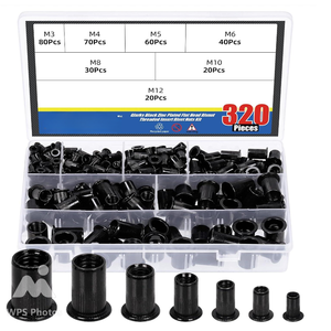 M3 M4 M5 M6 M8 M10 M12 perçin fındık siyah çinko kaplama karbon çelik düz kafa Threaded <span class=keywords><strong>nut</strong></span> dişli ekle perçin fındık çeşitler seti - Product Image 1