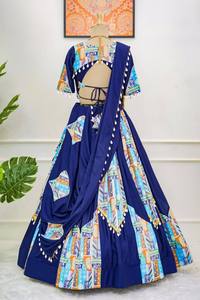 売れ筋の新しい2024最新の純綿LehengaCholi & Dupatta、デジタルプリント、Kodiレースブロダー付き女性用 - Product Image 3