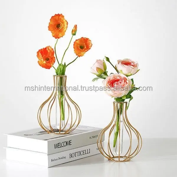 Vas bunga meja kualitas tinggi, vas bunga kerajinan hadiah ulang tahun, vas logam besi untuk dekorasi interior