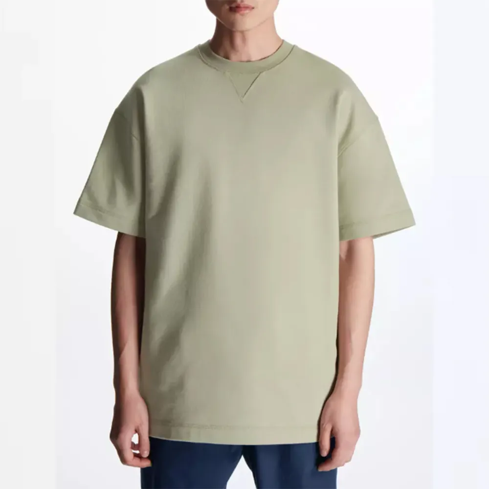Boxy Fit Blanco T-Shirt Custom Mannen Franse Badstof Sweatshirt 100% Biologisch Pima Katoenen T-Shirt 300 Gsm Zwaargewicht Oversized T-Shirt