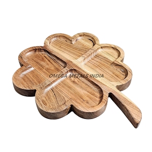 Yeni görünüm Mango ahşap şanslı yonca tepsisi pürüzsüz kenarları ve yemek masası ve hediye amaçlı çok bölümler - Product Image 1