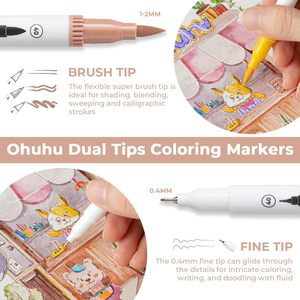 Ohuhu เครื่องหมายสําหรับสมุดระบายสีสําหรับผู้ใหญ่ 120 สีเครื่องหมายระบายสีเคล็ดลับคู่ Fine & แปรงปากกาศิลปะน้ํา - Product Image 4