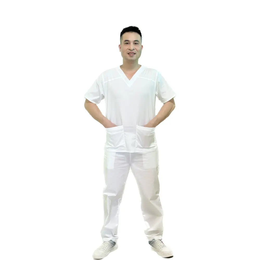 Veste de gommage à fermeture éclair uniforme d'hôpital de soins infirmiers médicaux élastique extensible coton Polyester rayonne Spandex tissu ensembles d'uniformes de gommage
