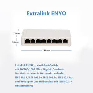 EXTRALINK ENYO 8端口千兆台式交换机，具有POE功能8x [10/100/1000M (RJ45)] 和包括电源 - Product Image 4