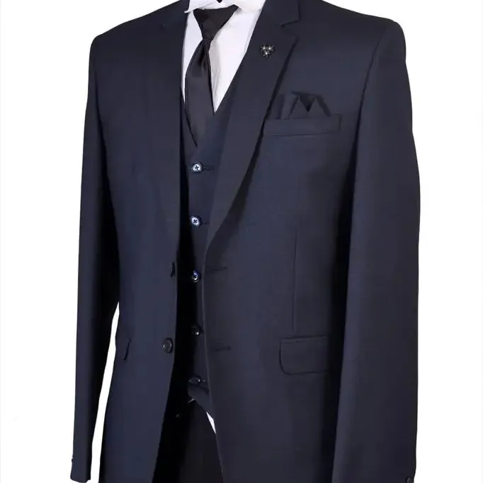 2023 OEM Men's Slim Fit 2 Piece Suit, One Button Solid Jacket Pants Set with Tie men's suits navy blue stripes