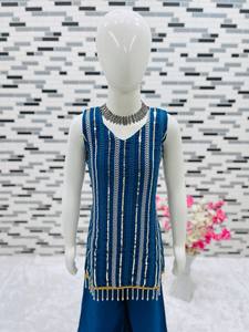 宝莱坞设计师Kid <span class=keywords><strong>Lehenga</strong></span> Choli丝绸民族服装印度巴基斯坦婚礼派对服装刺绣传统萨尔瓦卡梅兹