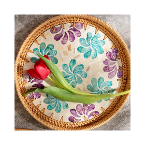 圣餐套装藤制珍珠母托盘材料产地模型托盘彩色 - Product Image 3