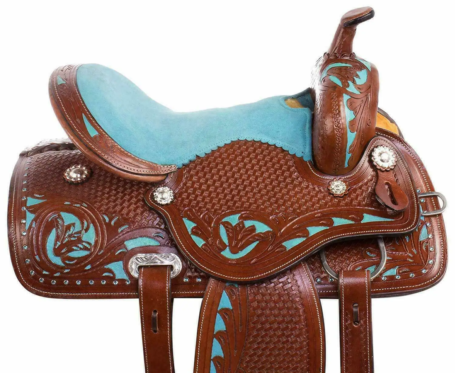 Western Horse Saddle Tack Set Couro Seat Tree OEM Estilo Personalizado Cor Camurça Fibra Origem Tambor Tipo Tamanho Lugar Modelo Tingido