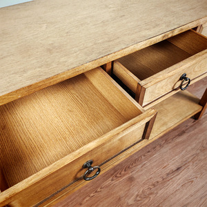 โต๊ะคอนโซลไม้แข็งสีน้ำตาลเข้มพร้อมลิ้นชักเก็บของ3ช่องตู้ห้องโถงแบบวินเทจสำหรับห้องนั่งเล่นเฟอร์นิเจอร์โรงแรม - Product Image 5