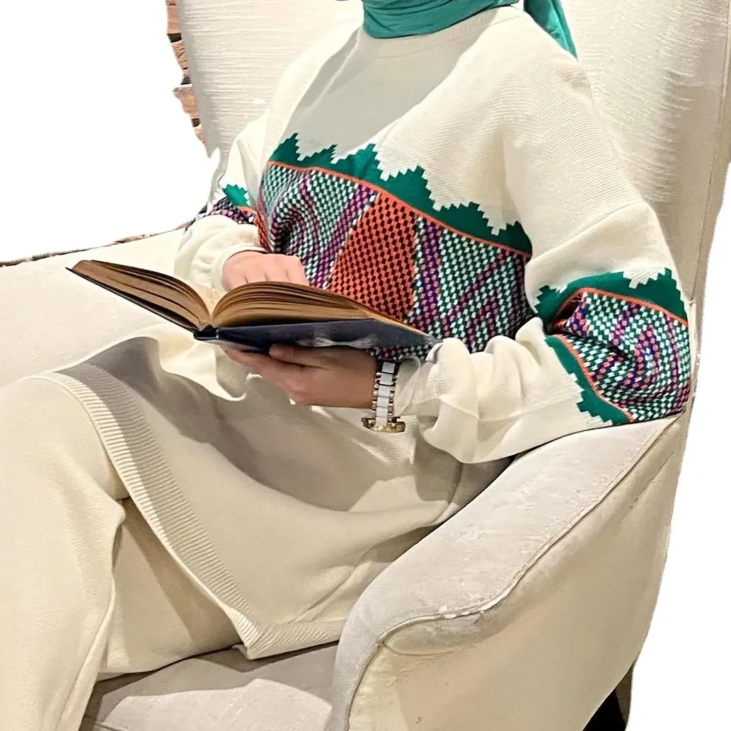Maglia Ecru tunica e pantaloni combinazione tessuto sfoderato senza rughe e confortevole tunica lunghezza 75Cm pantaloni lunghezza 100Cm