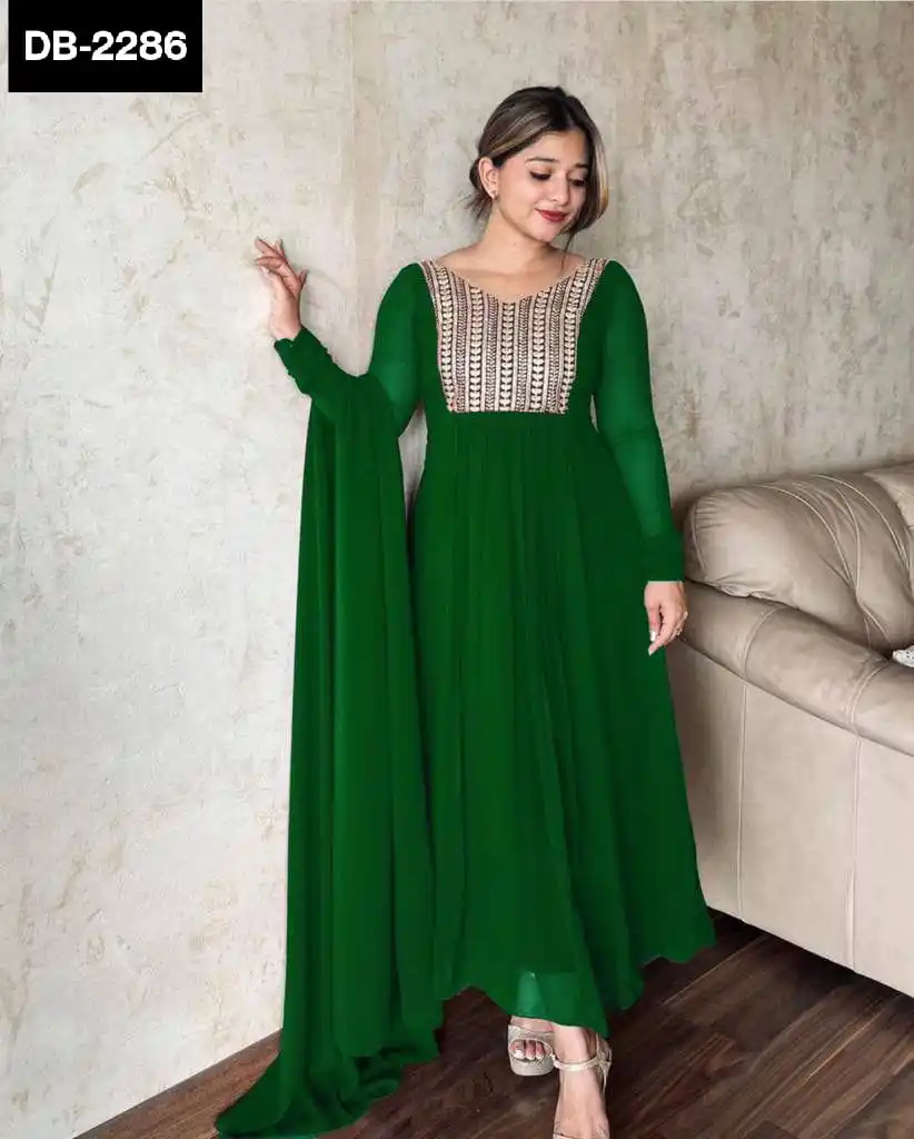 Nouveau vêtement ethnique indien fausse Georgette avec broderie Design travail point complet Kurtis avec Georgette Dupatta ensemble pour les femmes portent