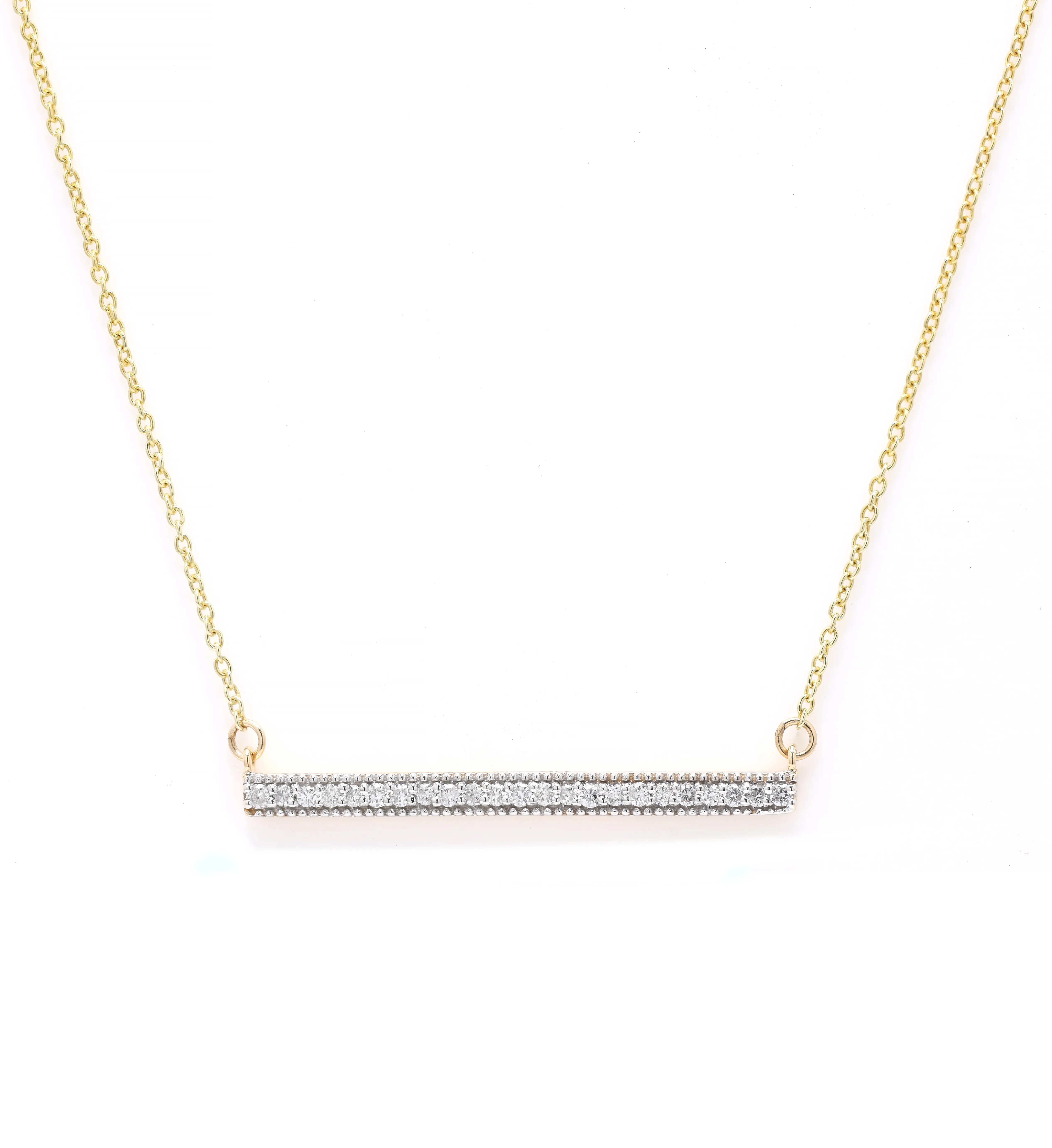 Prodotto più venduto collana con barra di diamanti a taglio brillante rotondo genuino di alta qualità 14K collana delicata in oro reale giallo Fine