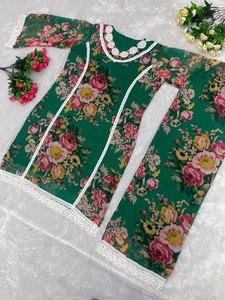 Yeni tasarımcı parti giyim ağır GEORGETTE dijital baskı üst pantolon kordon seti trend stil güzel renk kombinasyonu gündelik giyim - Product Image 5