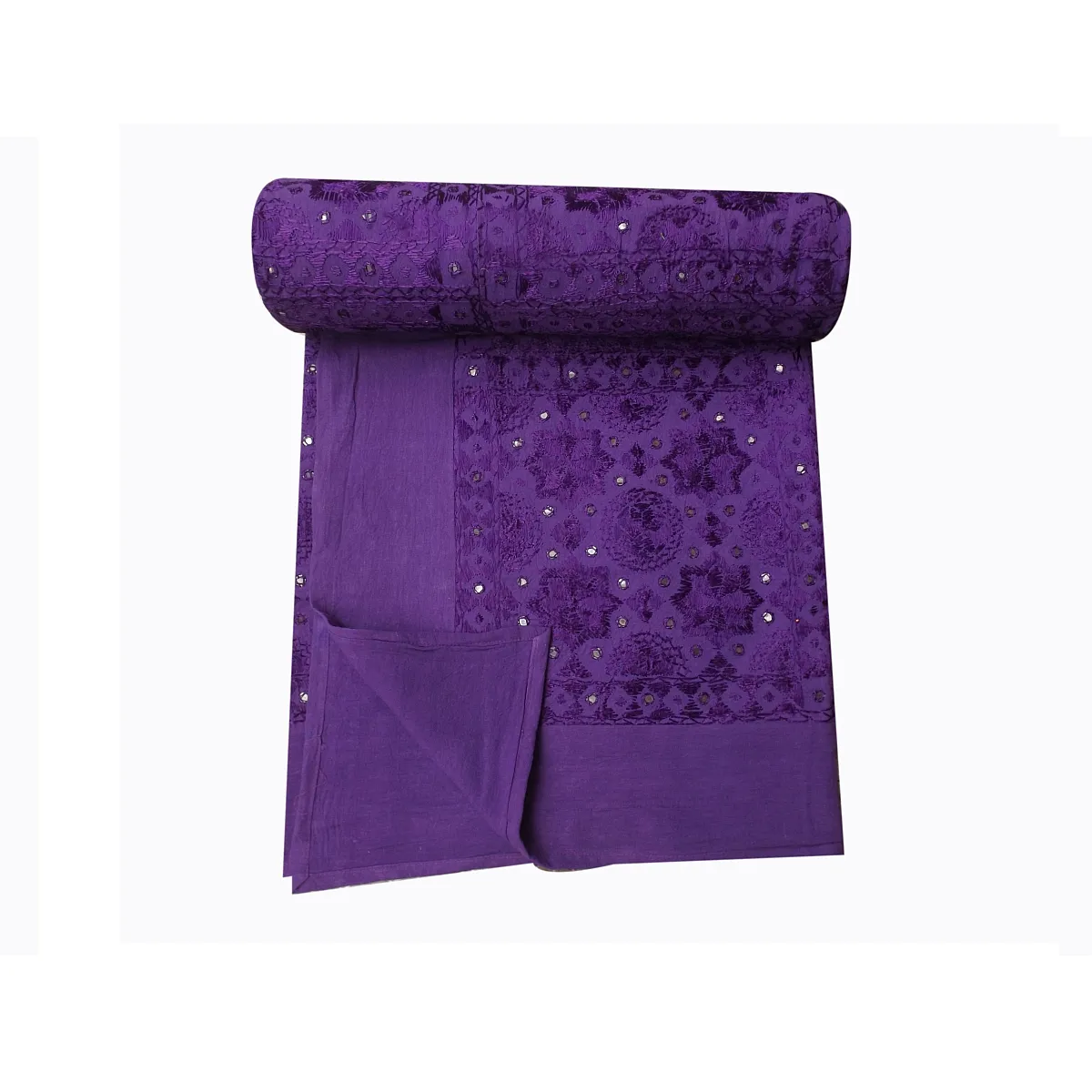 El bloğu baskı tasarım ayna çalışması mor renk yolu egzotik koleksiyonu tersinir sari kantha yorgan