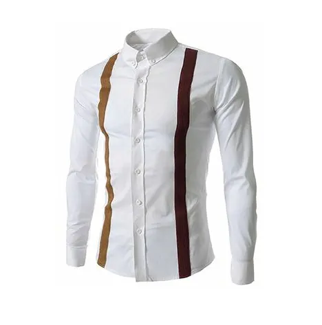 Camisas de color sólido transpirables en blanco Slim Fit para hombres Camisas de vestir de manga larga informales formales