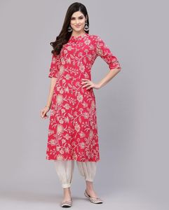 设计师手工印花人造丝库尔提女性美丽出口印度和巴基斯坦服装适用于所有场合 - Product Image 6