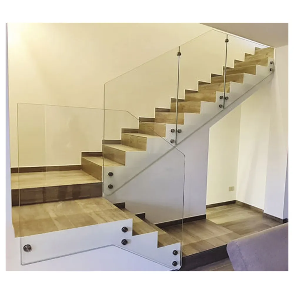 WANJIA Balcony Modern Design Stainless Steel Double Glass Indoor Straight Handrails Stair Glass Railing Glass Balustrades