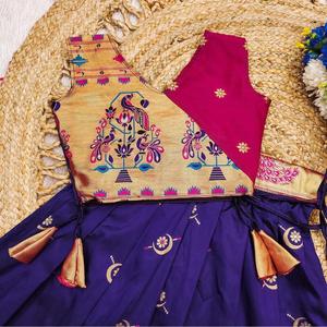 民族服装最佳面料最新系列设计师Paithani与Zari编织作品<span class=keywords><strong>Lehenga</strong></span> Choli为儿童