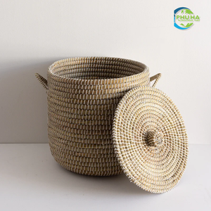 ベトナム製の高品質の手作りSEAGRASSLAUNDRY BASKETスタイリッシュで実用的なランドリーオーガナイザー、特別セール