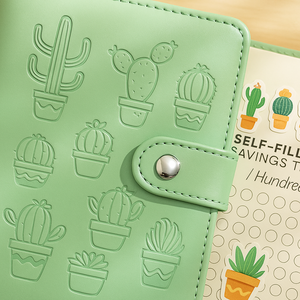 LABON Cactus Budget pianificatore finanziario carino copertina in pelle sintetica verde Debossed Organizer raccoglitore per gli amanti della natura