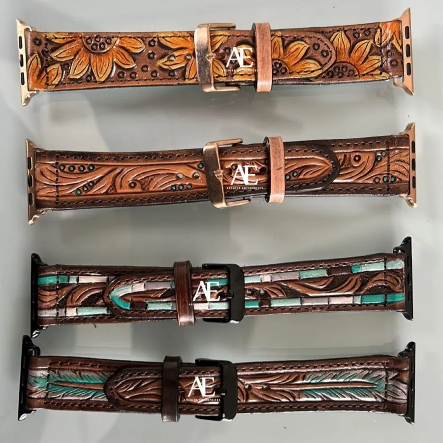 Nuovo stile Amercian fatto a mano in vera pelle Custom Design Western Cowboy Watch Band Boho dipinto a mano cinturino di ricambio