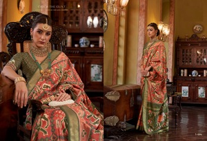 <strong>Latest</strong> Hussar Silk With Digital Print Work Heavy <strong>Sari</strong> With Blouse Pieces for Online Sale