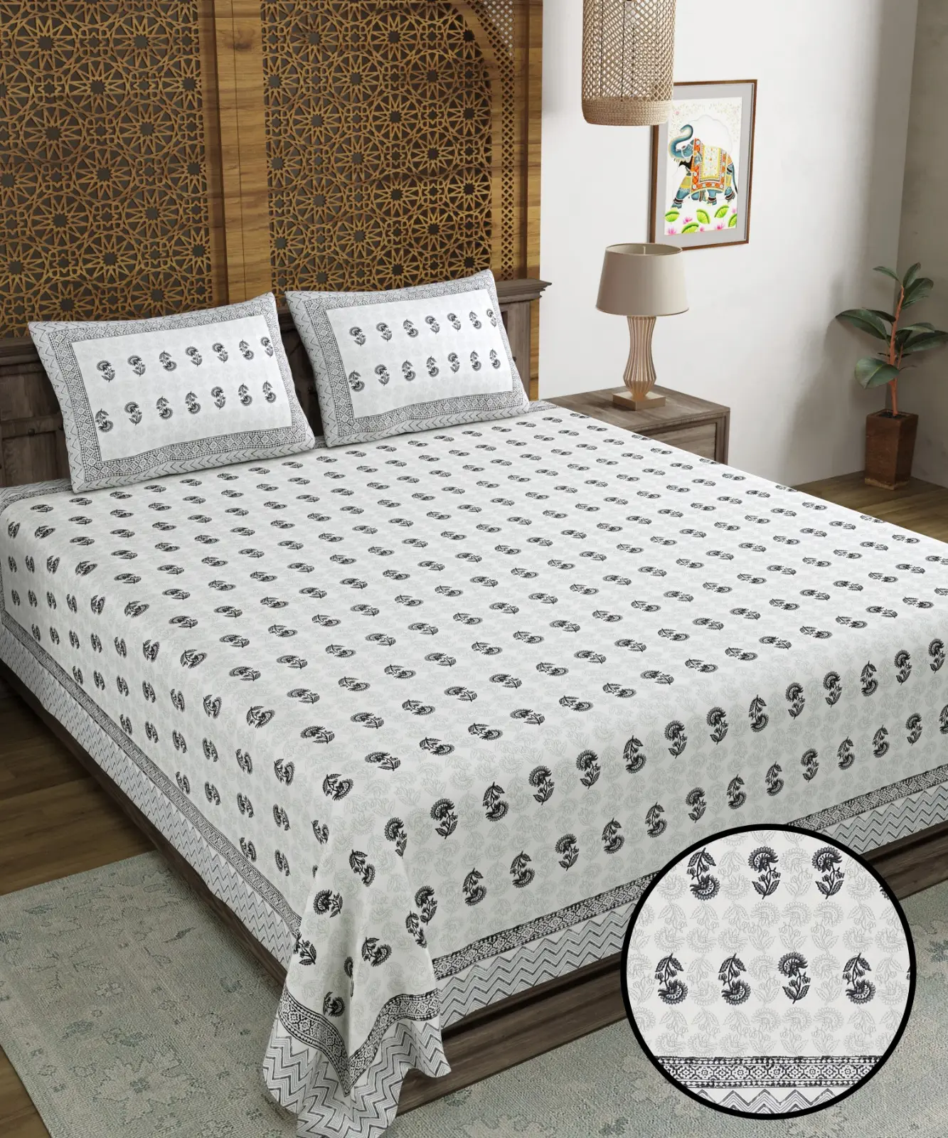 Sprei katun kualitas tinggi, sprei tempat tidur 100% katun, Set seprai nyaman, sprei cetak Jaipuri dengan Set bantal