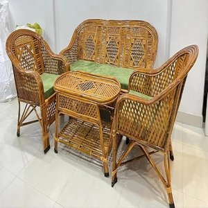 高级棕色竹椅藤条沙发套装泡沫垫30升X 64 B X 33 h家庭办公室客厅阳台室内室外使用