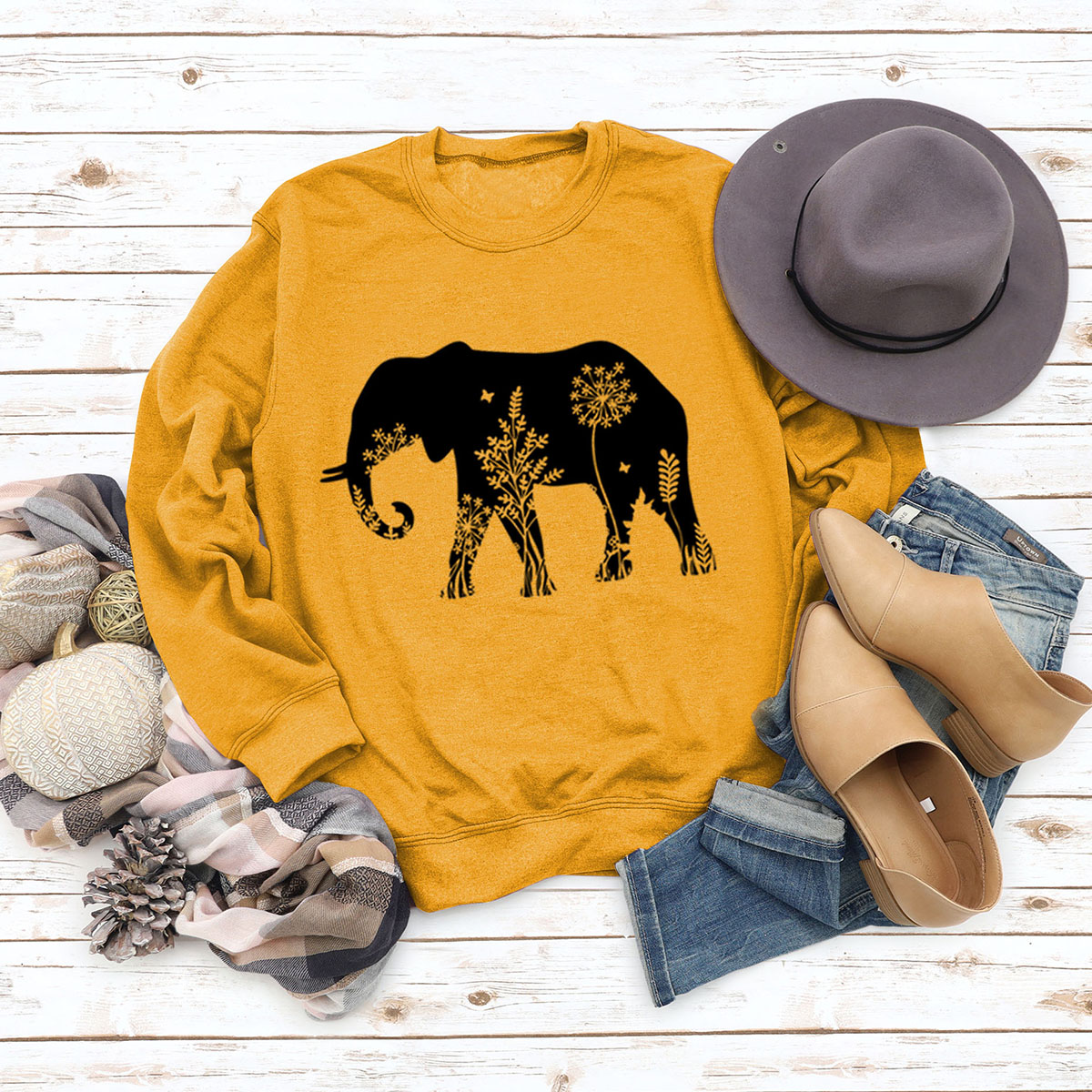 Yellow sweatshirt (black font)