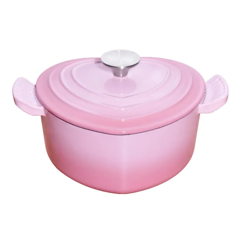 Panela de ferro fundido esmalte de 18cm, utensílio de cozinha com formato de coração de ferro fundido