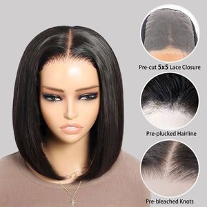 ナチュラルローブラジルバージンレースフロントヘアショートボブウィッグ、ボーンストレートHdレースフロントウィッグベンダーグルーレス人毛ウィッグ
