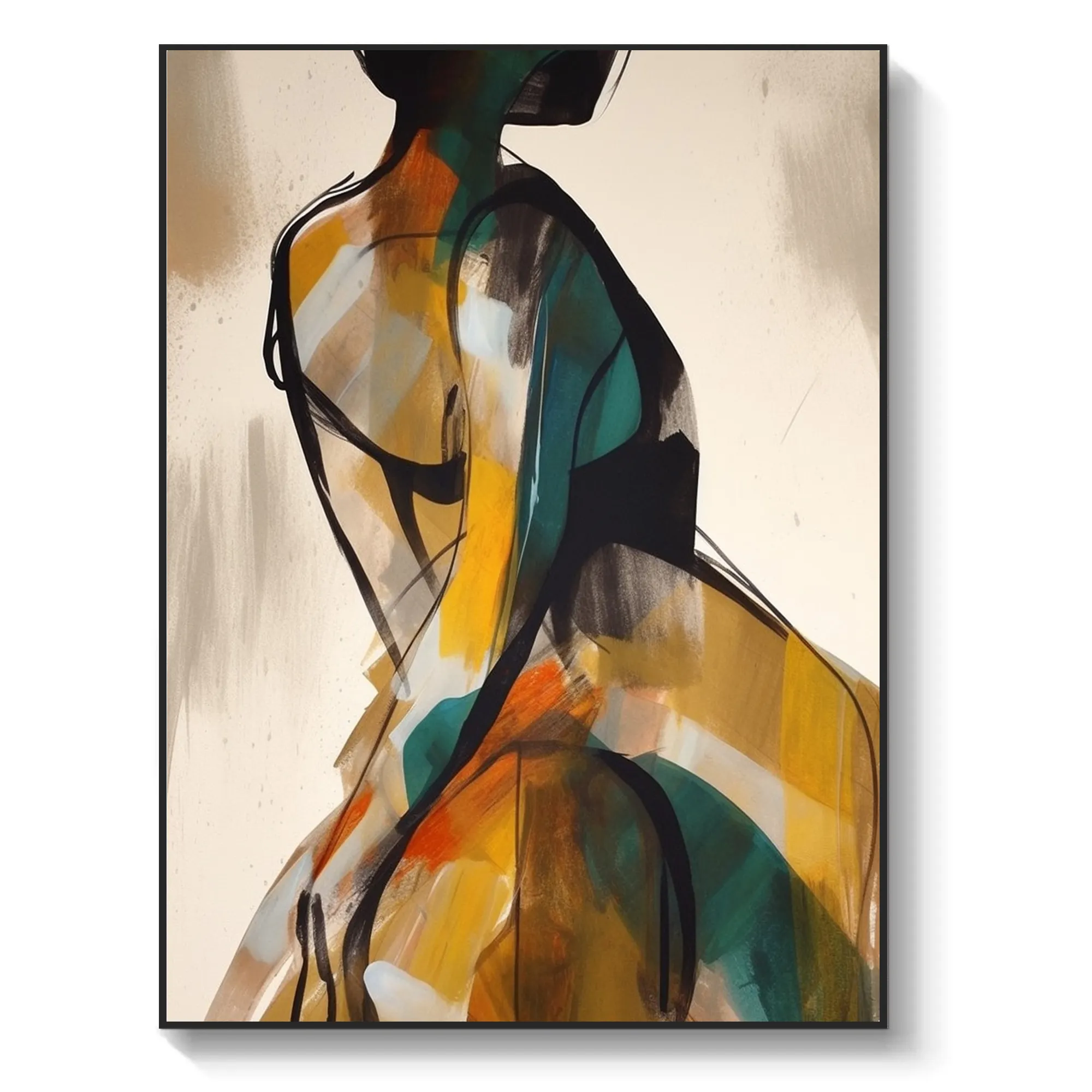 Pintura al óleo de lienzo abstracto femenino original, arte de pared grande abstracto negro figura arte pintura personalizada decoración de pared Bohemia