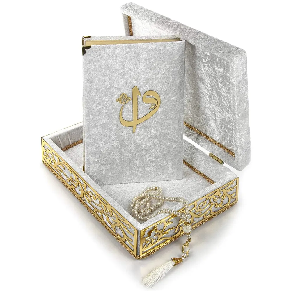 Quran Suci Warna Putih dengan Desain Buku Islam Bordir Emas untuk Semua Muslim Desain Quran Suci Terbaik