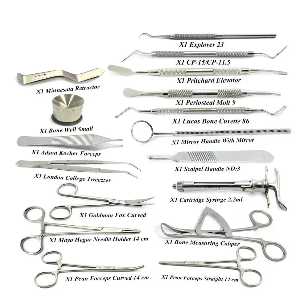 Kit di alta qualità per impianto dentale per chirurgia orale per misurazione ossea pinza porta aghi forbici in acciaio inox