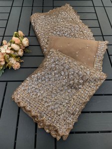 独家高级时尚花式线序列工作纱丽，蝴蝶单色网布衬衫，用于派对大学功能