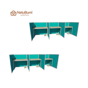 Modern Collaborative Workspace <strong>Computer</strong> <strong>Table</strong> <strong>for</strong> 3 People Plywood Material with HPL Iron Legs &amp; Mobile CPU Aluminium Partition - Product Image 5