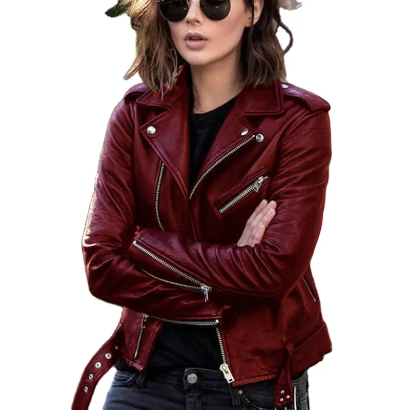 Moda personalizada dama corto Delgado Streetwear Casual Oversized sólido mujer prendas de vestir abrigo negro motocicleta chaqueta de cuero para las mujeres