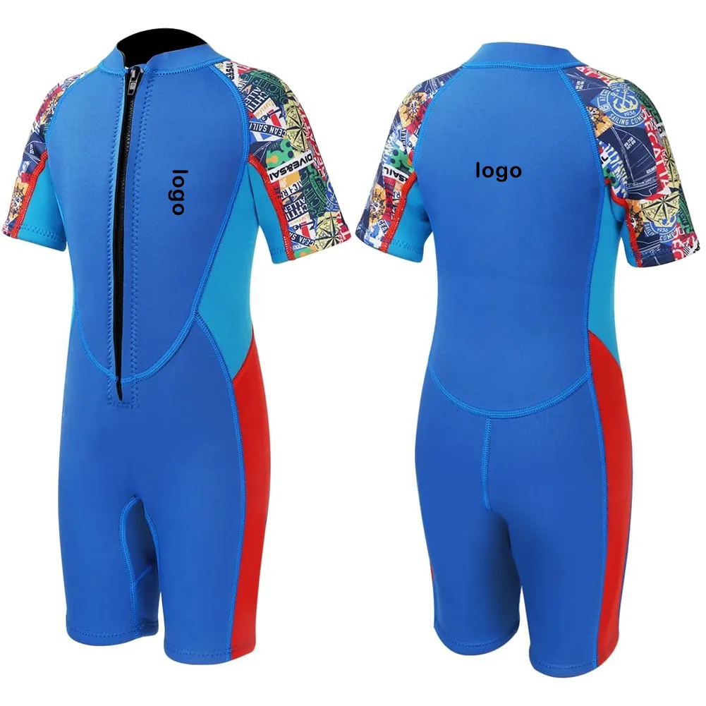 Factory Direct Custom 2.5mm Thermal Swimming Suit Kids Neoprene Suit Boys Blue Color Surfing Diving Wetsuit For Children