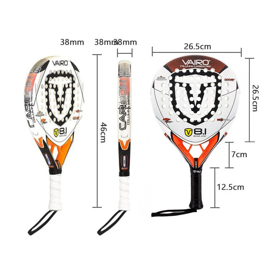Vairo Padel Schläger 3 Schichten Kohlenstofffaser Strand Paddel EVA-Gesicht für Profis langlebiges Strand-Tennis-Padel 8.1 individuelles Logo