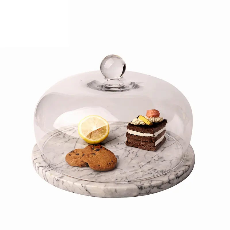 Fancy Design Marmeren Taartstandaard Ronde Vorm Acryl Deksel Koepel Bruiloft Decoratieve Cake Stand Tegen Een Betaalbare Prijs