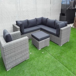 Fan-Shaped Rattan Sofa with Round Coffee Table Garden Furniture Set in <strong>Grey</strong> with Anti-UV Cushions for <strong>Patio</strong> Use - Product Image 1